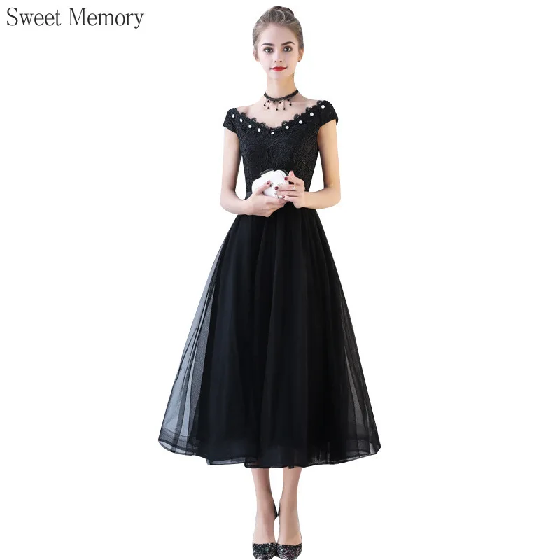 

N128 черные платья подружки невесты с вырезом лодочкой Eleagnt для женщин и девушек кружевное Сетчатое Тюлевое банкетное платье знаменитости выпускное платье