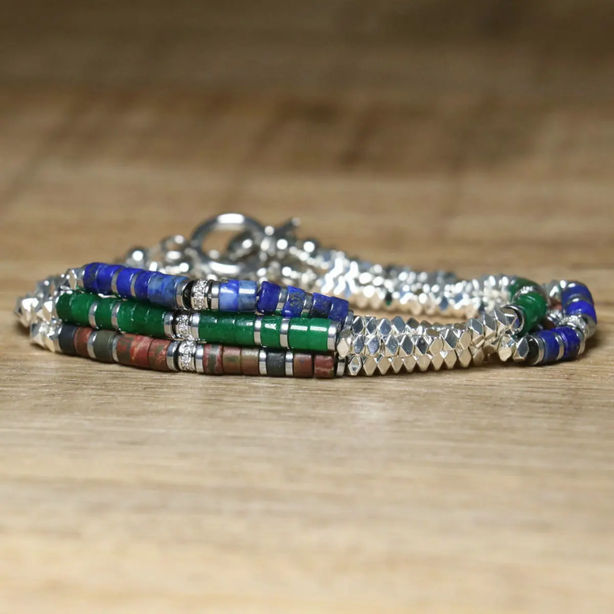 Nuancier bracelet perles turquoise et vert nature