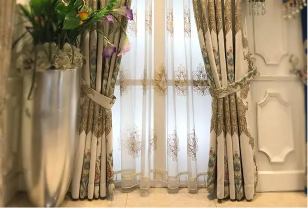 European-style High-end Plant Flower Curtains for Living Room Bedroom Blackout Window Screen Curtain Custom Finished Product