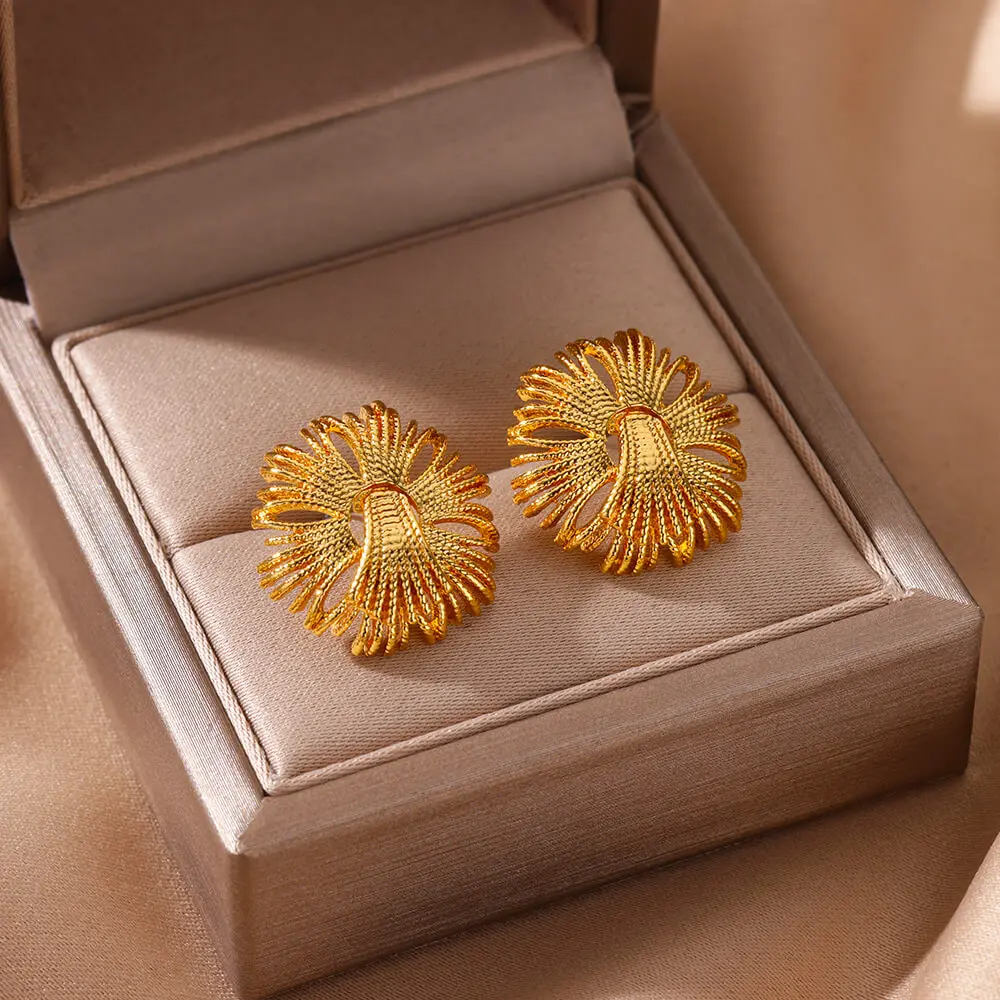 Fringed Flowers Stud Earrings for Women Stainless Steel Creative Minimalist