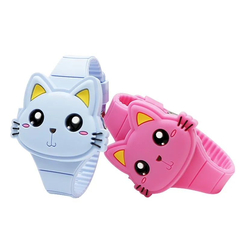 

Fashion Kids Watch Cute Cat Shape LED Digital Watches for Girls Boys Free Silicone Band Clamshell Design Children Wristwatch