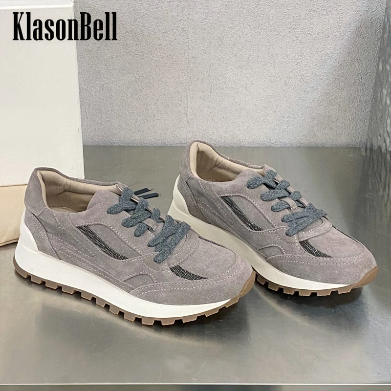 

11.22 KlasonBell Bead Chains Lace-Up Sneakers Women Cow Suede Comfortable Casual Shoes