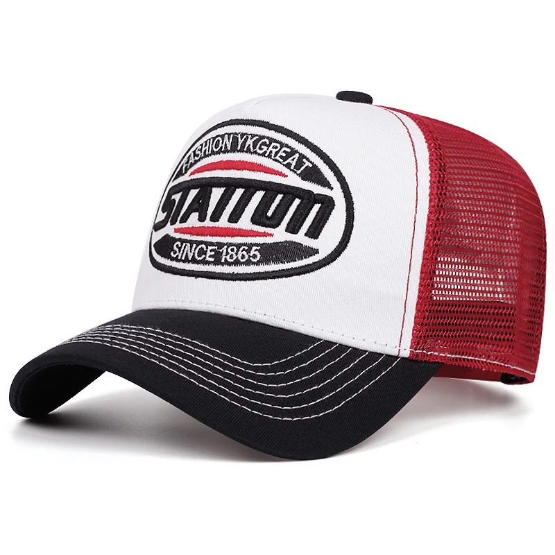 Unisex Baseball Cap Classic STATION Letter Pattern Mesh Cap Men and Women Breathable Streetwear Summer Trucker Hat