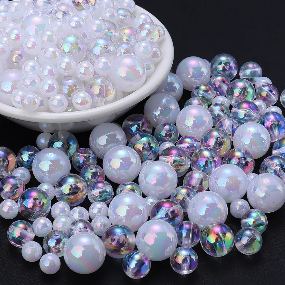 50–300 Stück transparente Milchperlen in AB-Farbe, runde Acrylperlen für die Schmuckherstellung, 6, 8, 10, 12 mm, lose Distanzperlen, DIY-Armband
