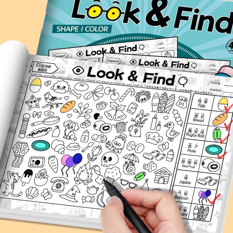 Such-und-find-Aktivitätsbuch für Kinder mit versteckten Objekten, Aufmerksamkeitsübung, lustiges Malbuch für Zuhause und Schule – Detail 5