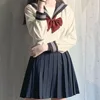 Japanese School Uniform Girl Jk Suit Sexy Spring and Autumn Red Tie White Three Basic Sailor Uniform Women Long Sleeve Suit 1