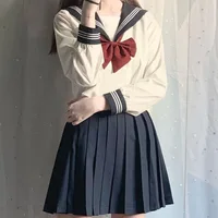 Japanese School Uniform Girl Jk Suit Sexy Spring and Autumn Red Tie White Three Basic Sailor Uniform Women Long Sleeve Suit 1