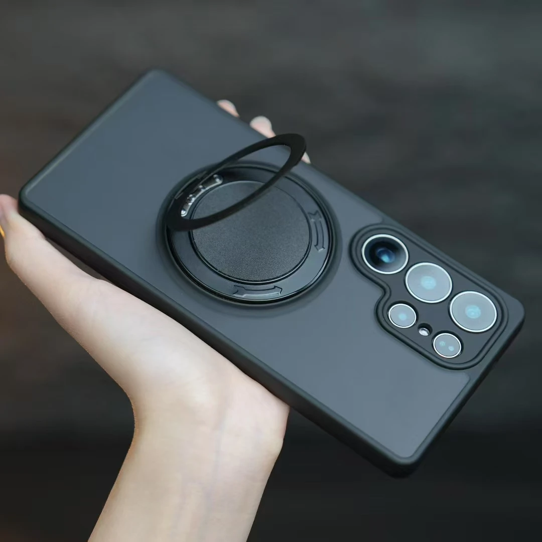 360° Rotating Stand Matte Clear Magnetic Phone Case Cover