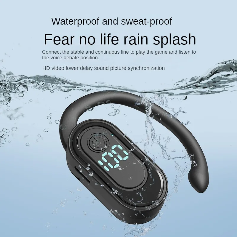 Wireless Headphone Bluetooth 5.4 Handsfree Noise Canceling 180 ° Rotatable Sports Digital Display Earphones Single Ear Earhook 3