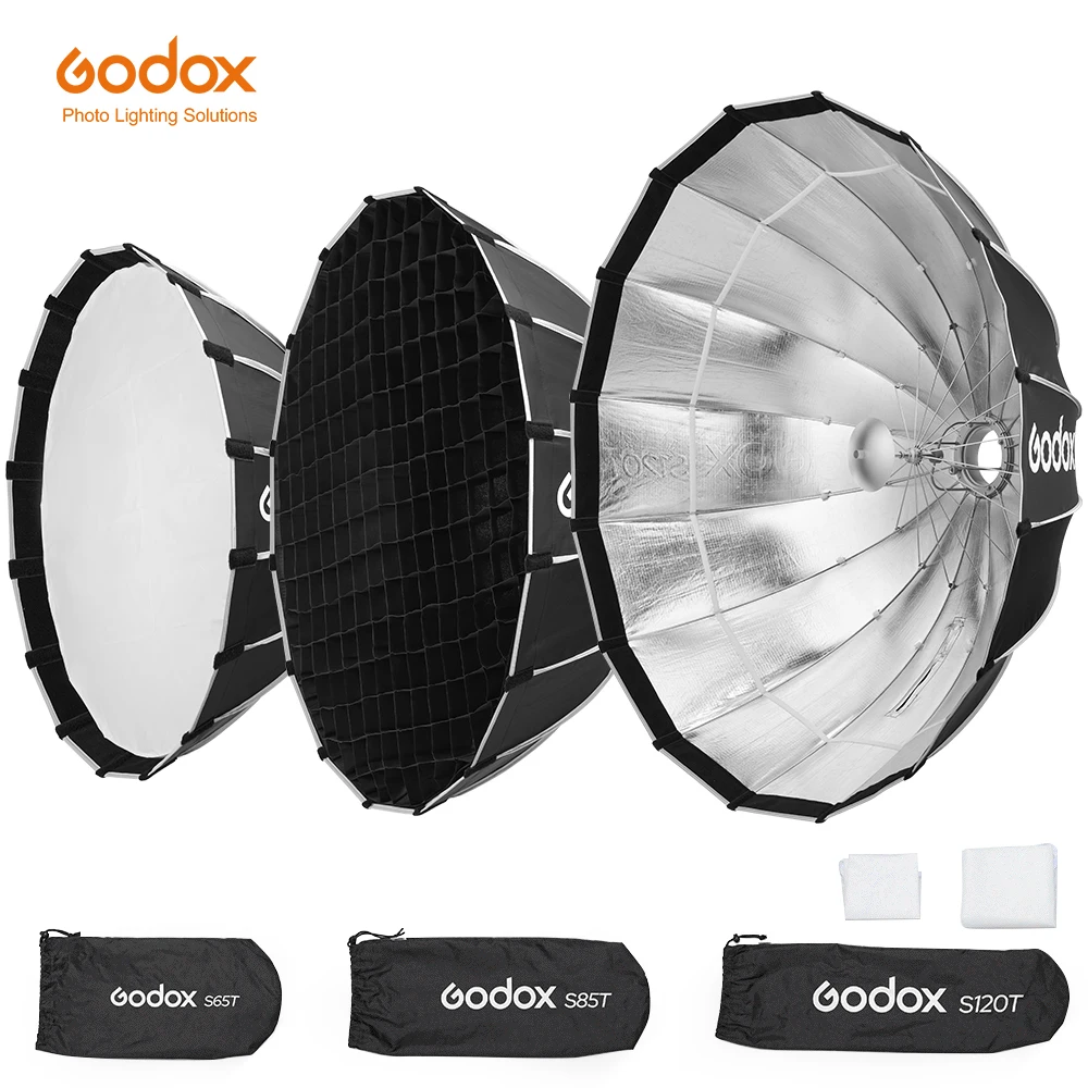 GODOX S65T S85T S120T Umbrella style Quick installation Studio Silver Wide Angle Beauty Dish Honeycomb Grid for Photographic studio light umbrella