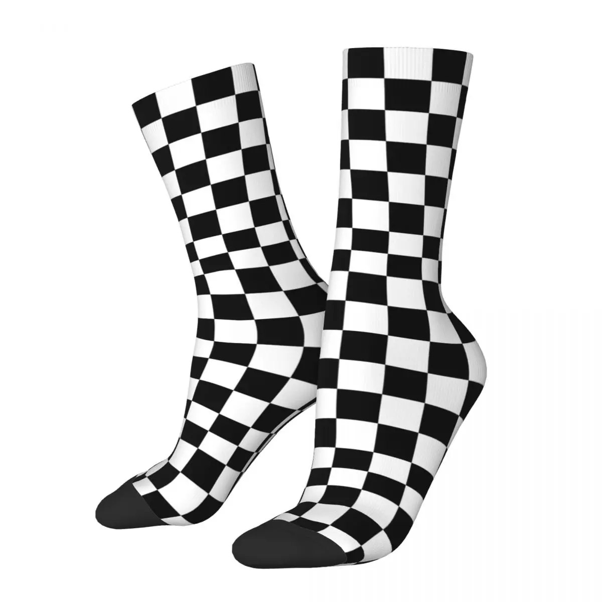 

Happy Funny Men's Socks Harajuku Black And White Checkerboar Plaid Sock Polyester Graphic Women's Stockings Summer Autumn Winter