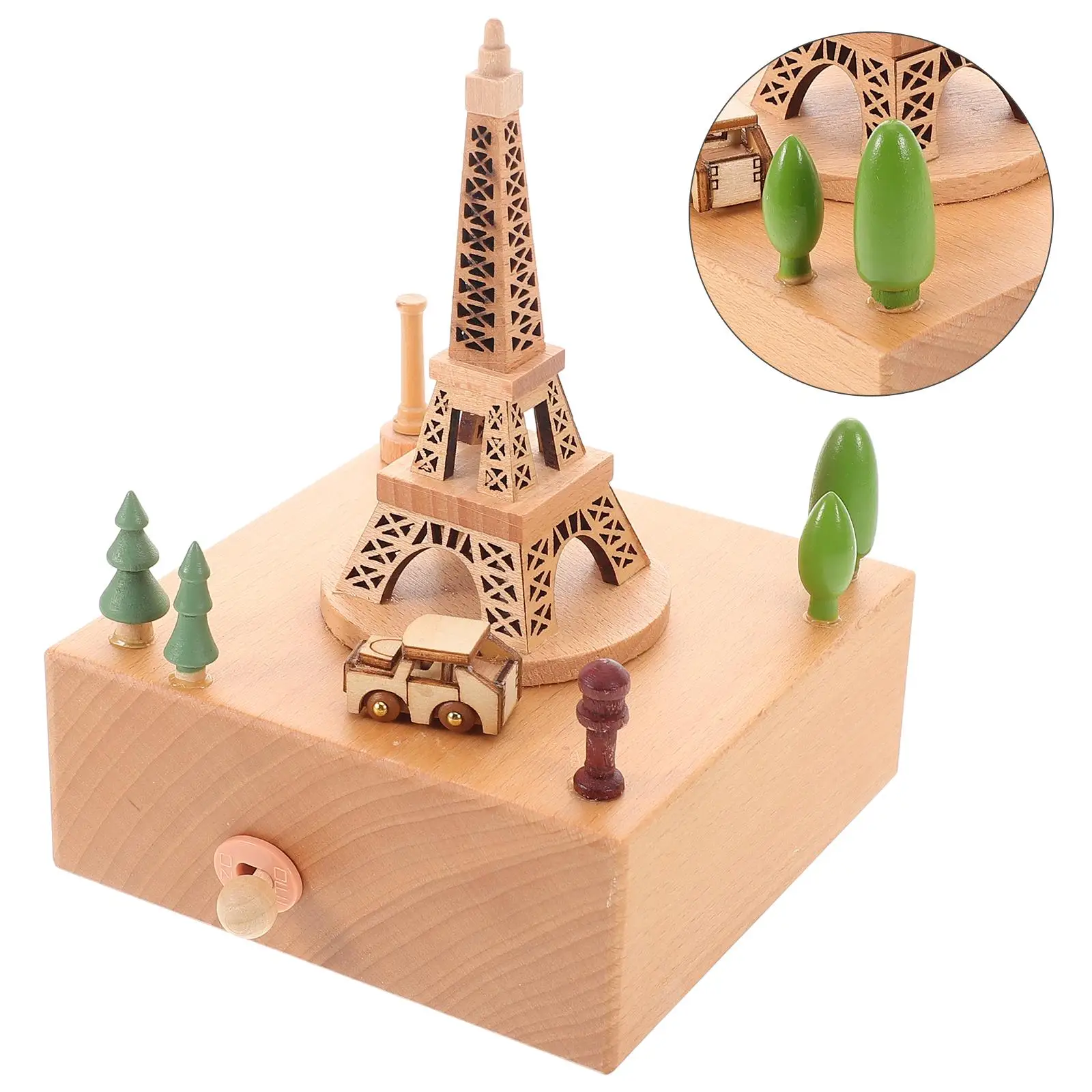 Wooden Music Box Eiffel Tower Shape Creative Design Soothing Melodies Gifts For Women Child Birthday Valentine Home Decor 3