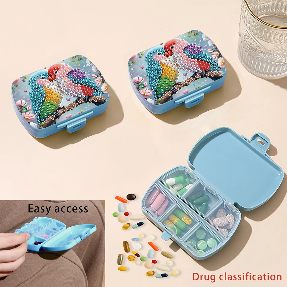 5D DIY Diamond Painting Dot Pill Case Diamond Art Travel Medicine Storage Case Diamond Painting Pill Organizer for Beginners