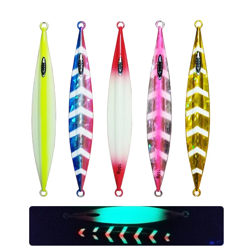

1PC 120g150g200g250g300g Slow Pitch Jig Slow Falling Sinking Metal Jigging Lure Glow Jigs Luminous Lure Pesca Fishing Angler