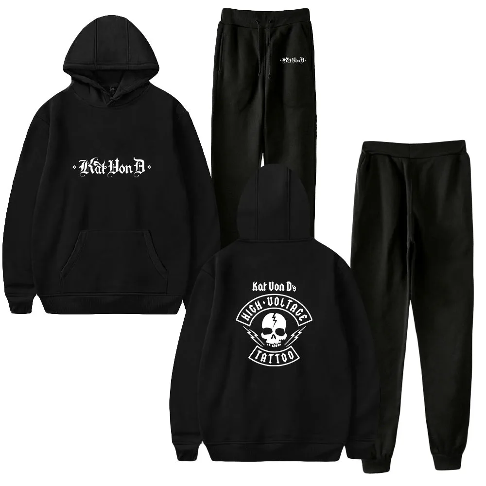 

Костюм унисекс из двух предметов Kat Von D Merch, толстовка с капюшоном и брюки-джоггеры, уличная одежда в стиле Харадзюку, винтажная одежда в стиле ретро с татуировками, костюм для мужчин и женщин