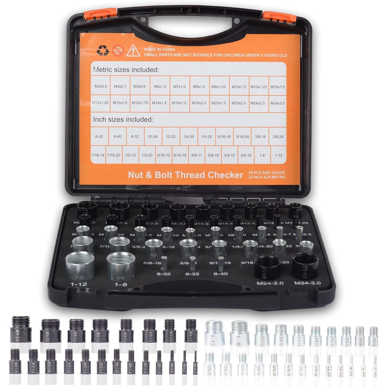 Thread Checker Gauge Set Nut Bolt Thread Identifier 52PCS/44PCS Metric & Inch Sc