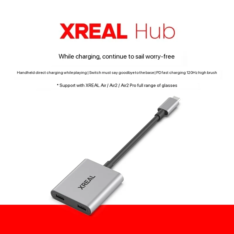 

Адаптер для быстрой зарядки XREAL Hub 120 Гц, 2 в 1, USB-C PD, портативный видеоадаптер для XREAL AIR/AIR2 Glasses Switch PS4 PS5, конвертер