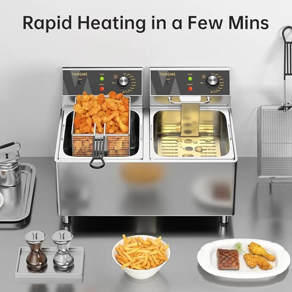 Commercial Deep Fryer Electric Countertop Fryer 25.4Qt Heavy Duty Large Stainless Steel Deep Fryers with Double Baskets 2