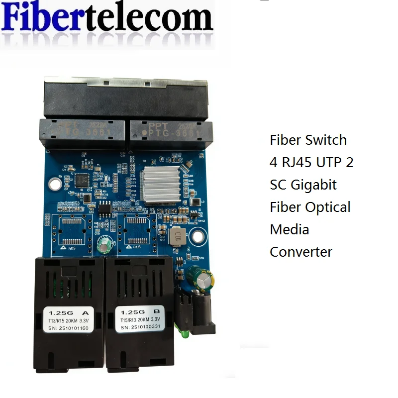 파이버 스위치 4 RJ45 UTP 2 SC 기가비트 파이버 광 미디어 컨버터 2SC 4 RJ45 2G4E 이더넷 PCBA 보드