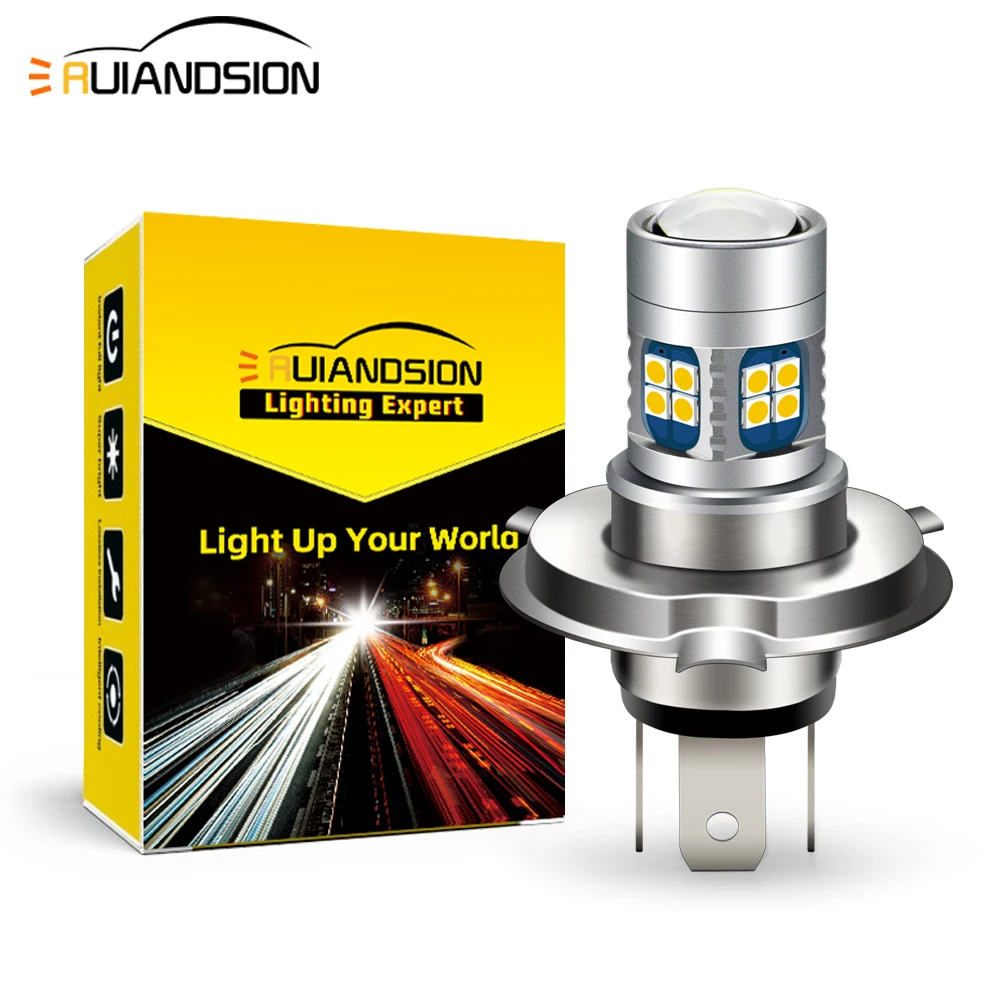 Ruiandsion P45T H5 R2 Lampadina LED 10V-30V 12V 24V Bianco Caldo Super Luminosa 3014 39 Chip SMD Anabbagliante/Abbagliante Sostituto per Luci Moto, Non Polarità Plug and Play (Confezione da 2
