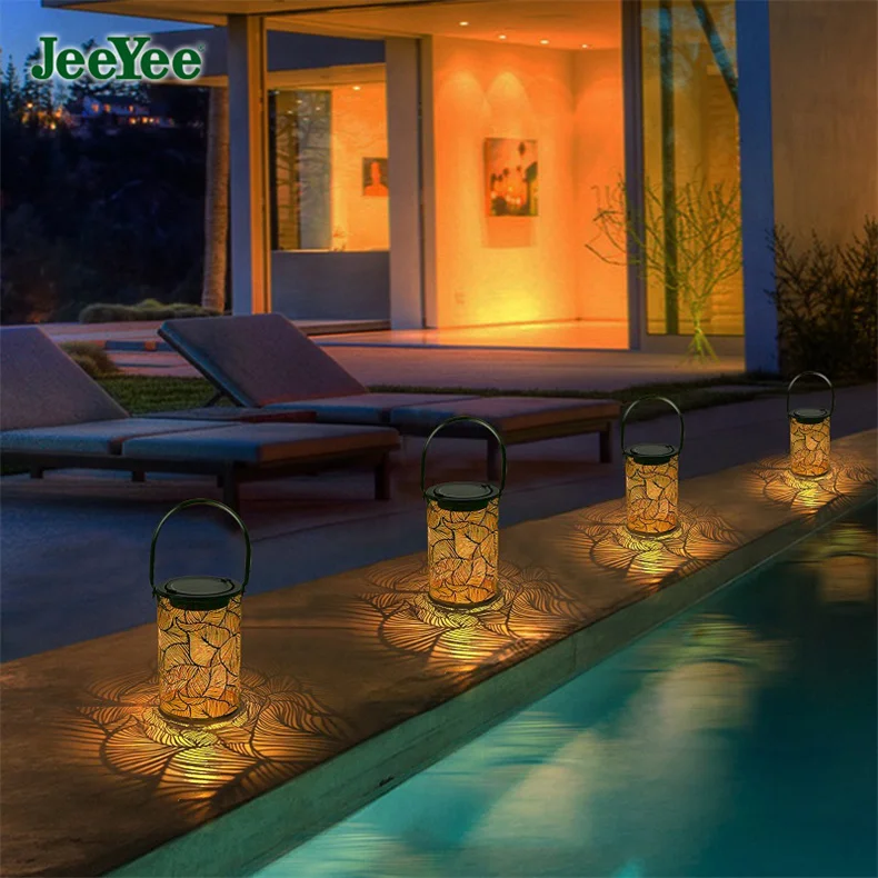 JEEYEE Solar Led Light Outdoor Light Top Waterproof Leaf Graphics Retro Metal LED Hanging Lightings Solar Power Decorative LAMPS string solar lights