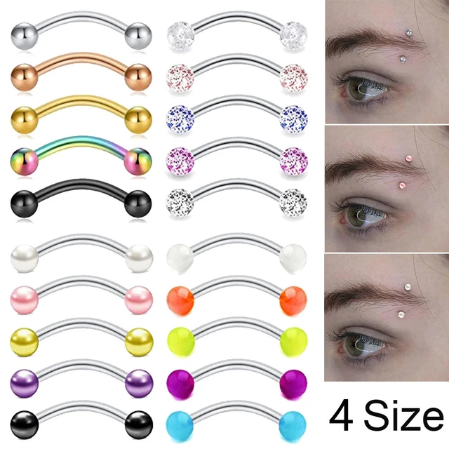 Double gem Prong Set Top 316L Surgical Steel Eyebrow Rings Curved Barbell -  So Scene