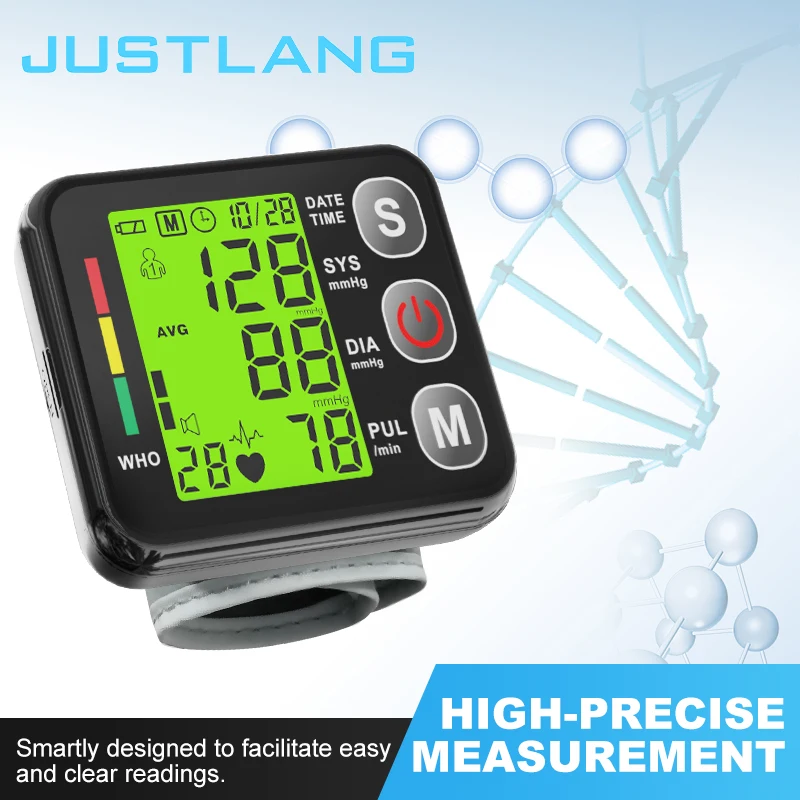 Backlit LCD Wrist blood pressure monitor 3Colors Digital Sphygmomanometer Heart Rate Arrhythmia Pulse BP Monitor