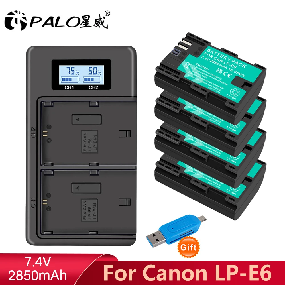 Lp E6 Lpe6 Lp-E6 E6N Batteria + Caricatore Doppio Lcd Per Canon Eos 5Ds R 5D Mark Ii 5D Mark Iii 6D 7D 60D 60Da 70D 80D Xc10 Fotocamera