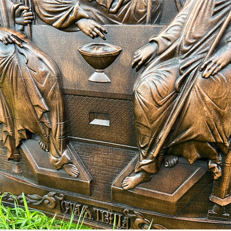 Holy Trinity Icon Wooden Wall Art - Hand Carved Father Son Holy Spirit Orthodox Decor, Catholic Christian Home Altar Hanging Pla