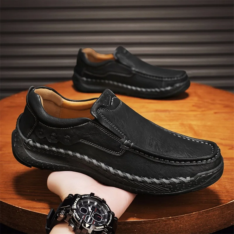 Outdoor Leather Men Sneakers Slip on Casual Shoes Handmade Man Walking Shoes Light Loafers Moccasins Comfortable Hiking Footwear 5
