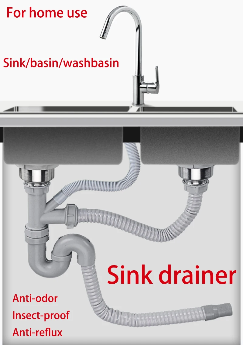 Küche Waschbecken Abtropffläche Wasser Schlauch Set Edelstahl Single-slot-Doppel-slot Waschbecken Abtropffläche Filter Zubehör Deodorant Ablauf rohr – Detail 1