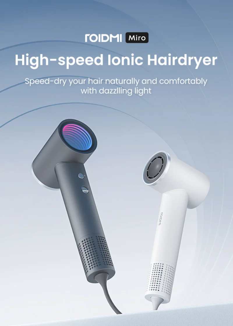 Description Picture 2 of itemROIDMI Miro Hair dryer Affordable High speed 65m/s Rapid Air Flow Low Noise Smart Temperature Control 20 Million Negative Ions