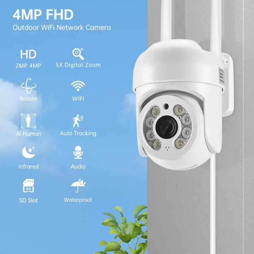 ICSEE App Wireless PTZ Camera HD 1080P Color Night Vision Wifi IP Camera Outdoor Ai Auto Tracking CCTV Surveillance Cam iCsee 3