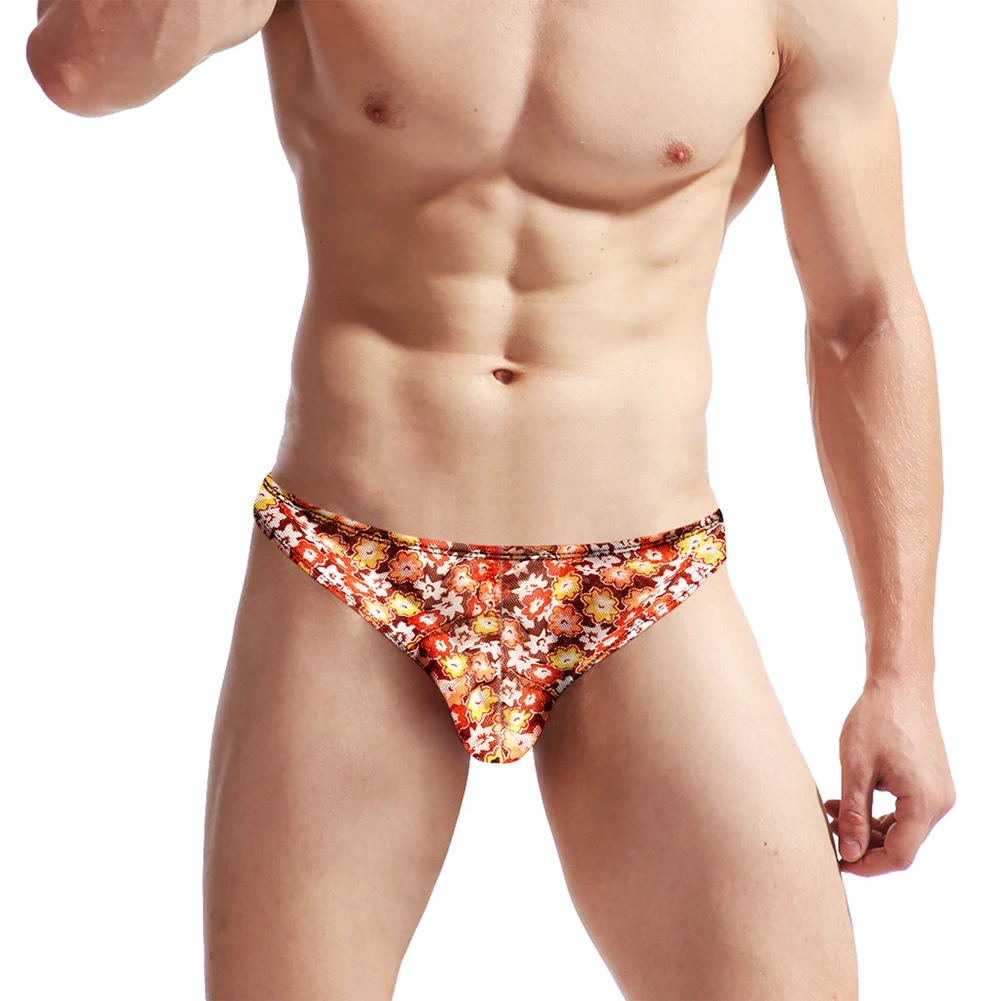Sexy Men Sissy Underwear Floral Print Briefs Mesh Ultra-thin Underpants Hight Cut Low Waist Bikini Panties Gay Man Knickers