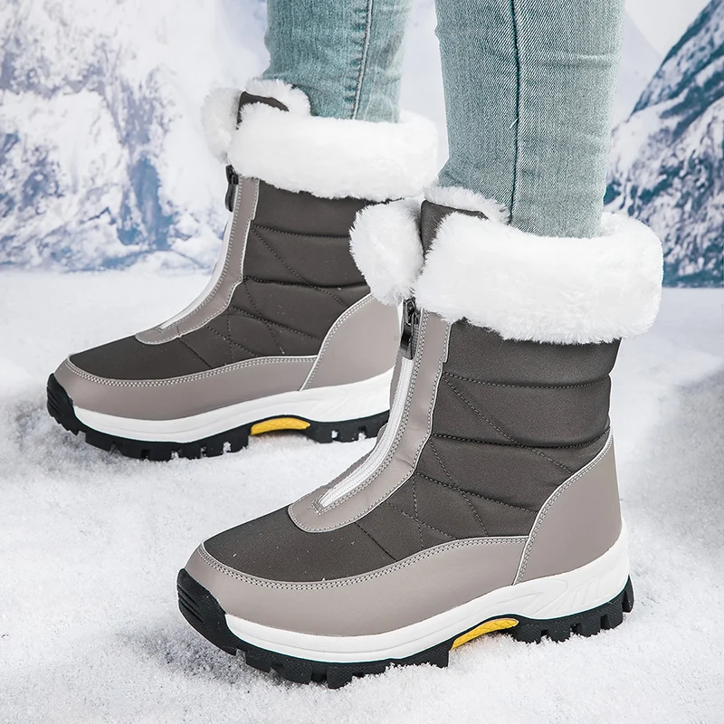 Winter Boots Women's Leather Fashion 2023 Free Delivery Boots Women's Very Warm Non Slip Boots Thick Sole Black Ankle Boots
