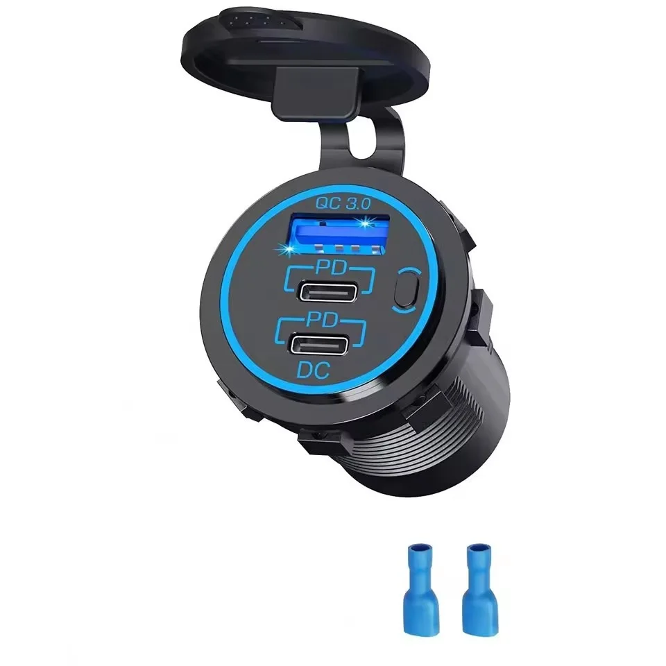 High-Power USB-C Car Charger with Dual Fast-Charging Ports and Waterproof Switch