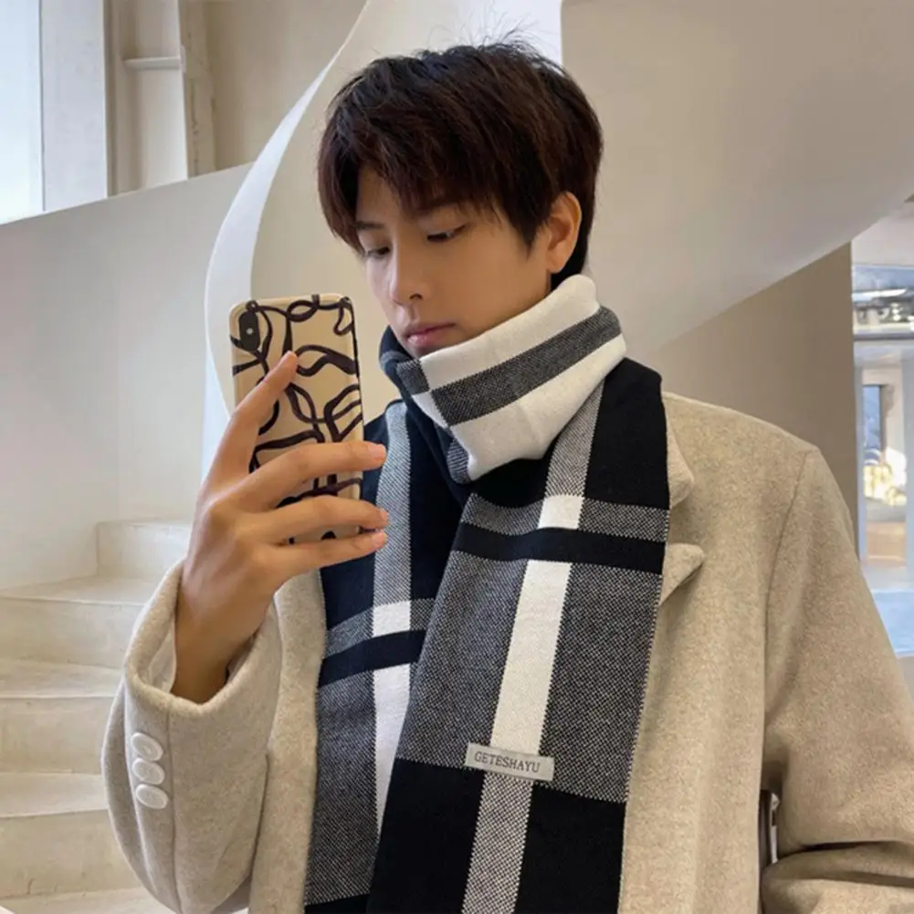 Long Scarf Classic Plaid Winter Men Scarf Thermal Shawl Wrap for Wear Gift for Friends Family Keep Warm with Fashion Knit