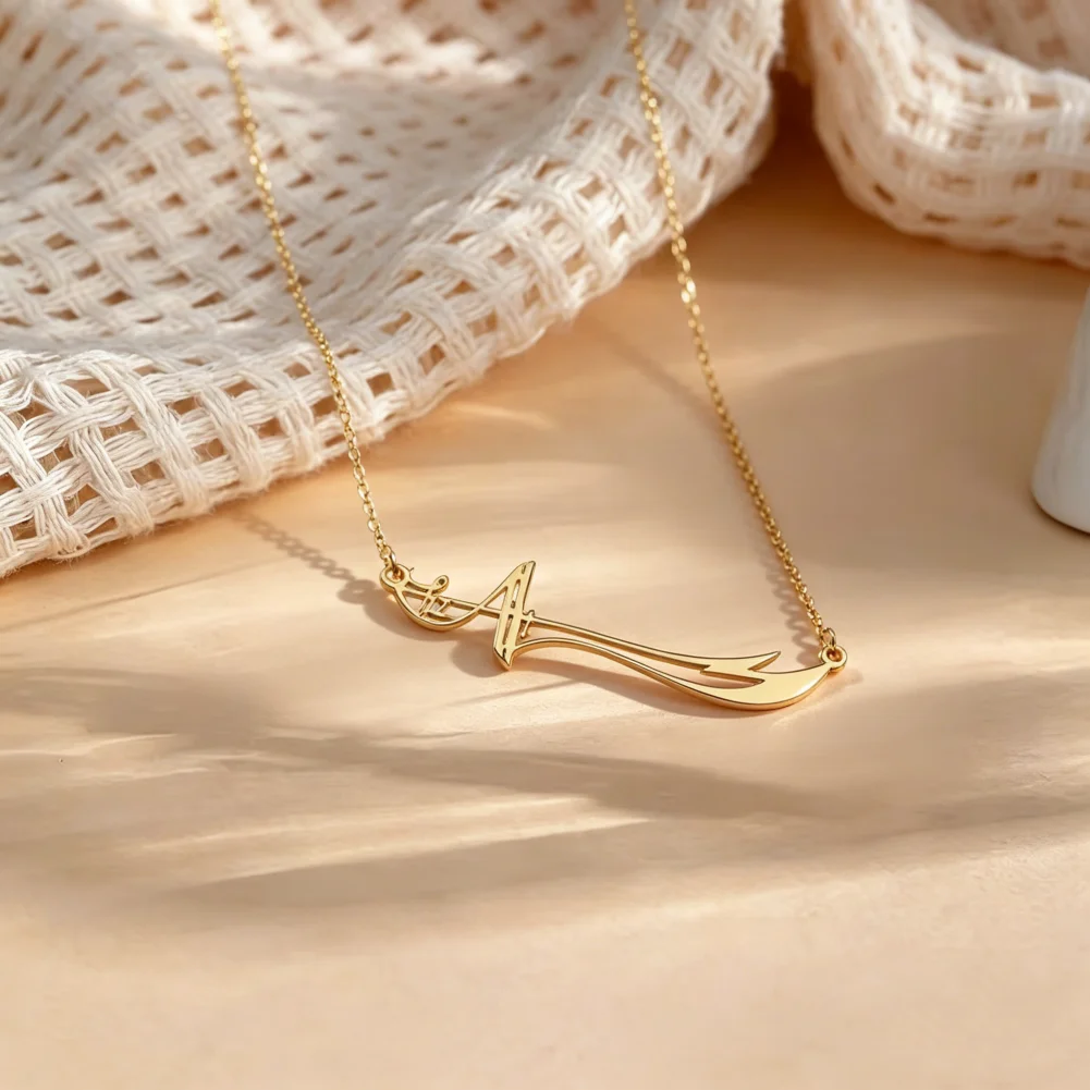 Zulfiqar Necklace Gold Colour Islamic Sword Pendant For Him_voghion.com