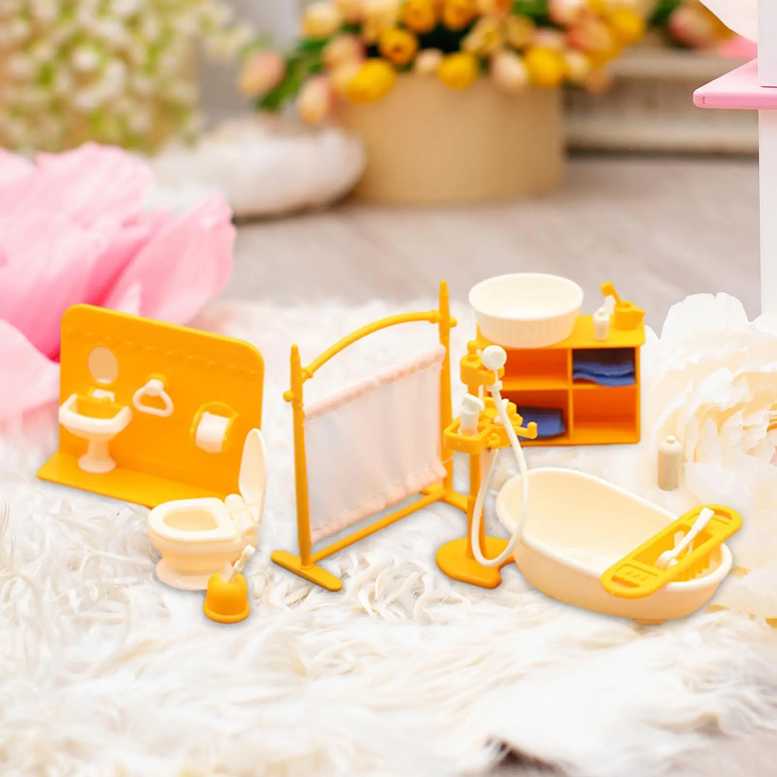 

1:12 Scale Dollhouse Bathroom Set Classic Simulation Dollhouse Decoration Mini Bathroom Playset Miniature Bathroom Furniture