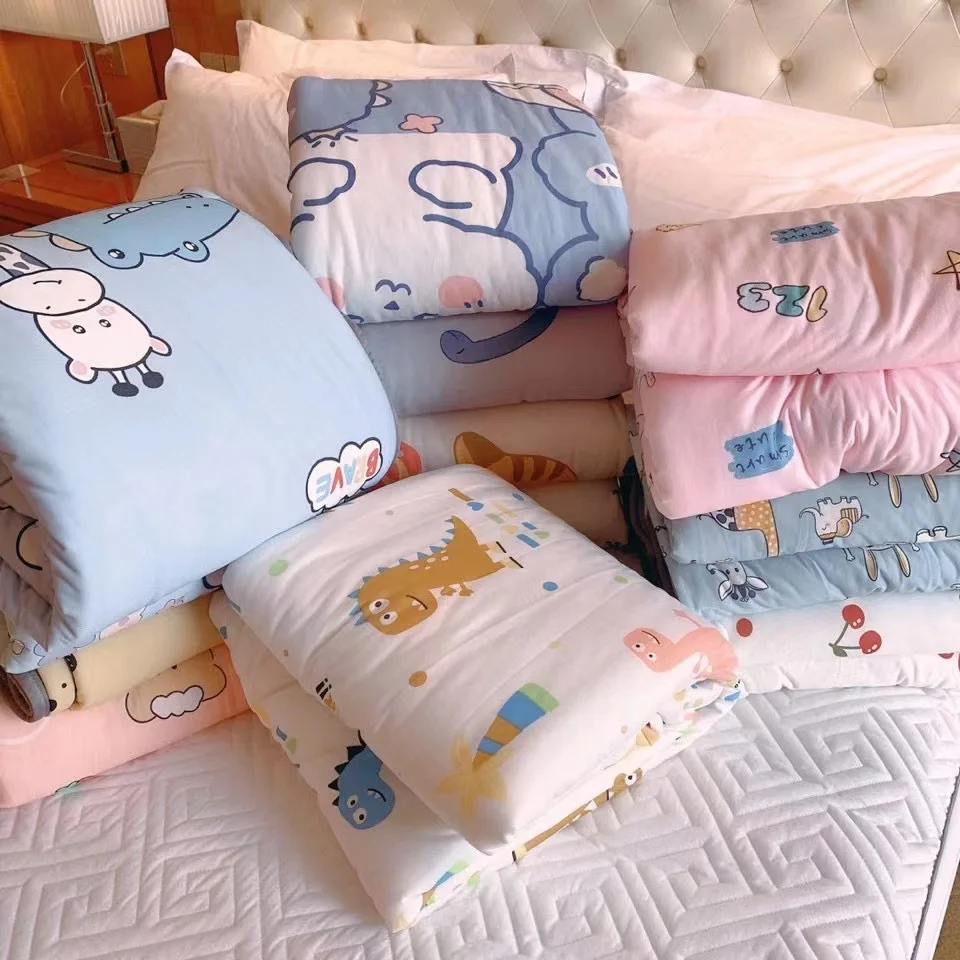 New Children's Knitted Cotton Summer Quilt Can Machine Washed Cartoon Soybean Quilt Kindergarten Nap Air Conditioner