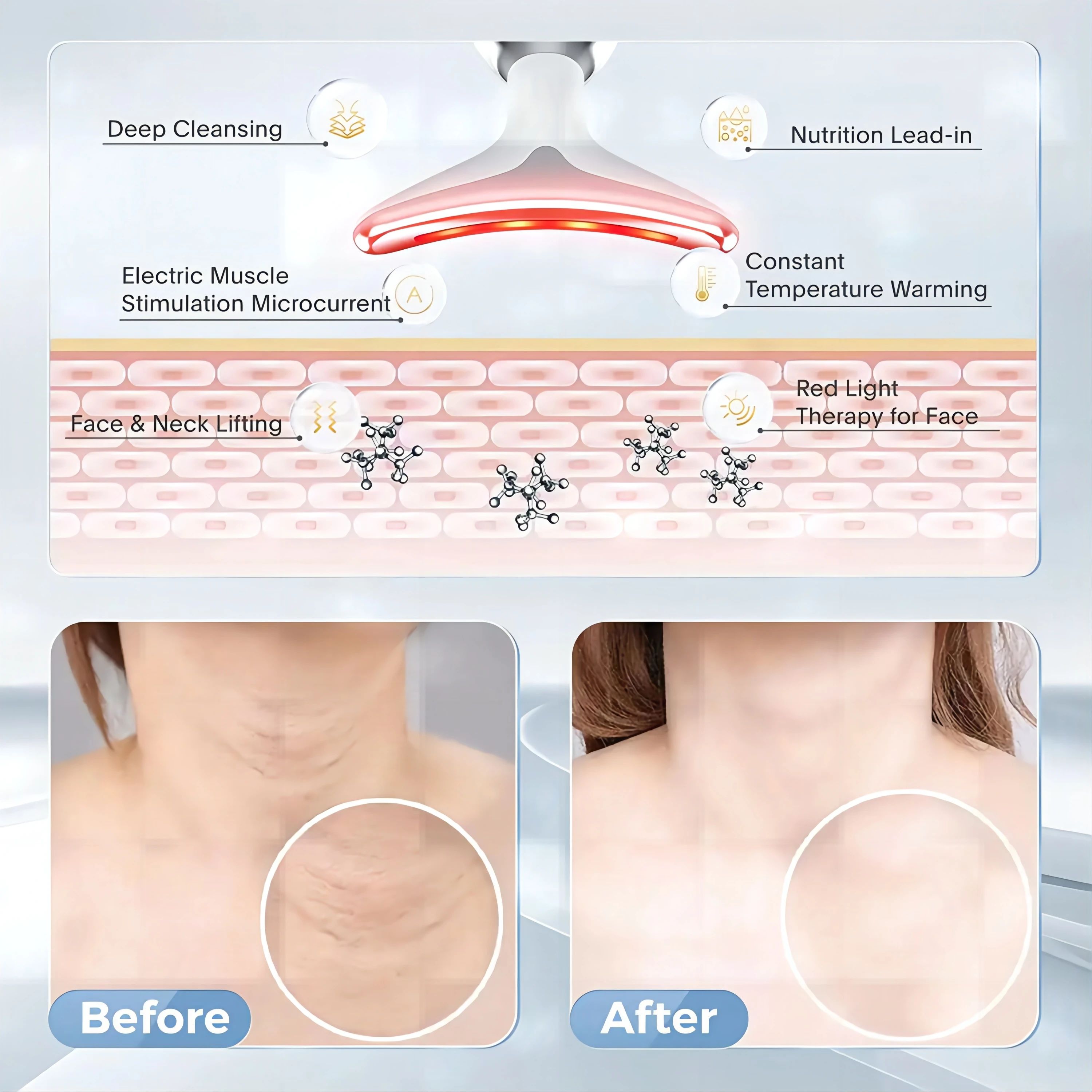 Heated Microcurrent Neck Massager Facial Lift Tighten Face Contour and Smooth Lines Device 3 Color LED Light Beauty Instrument 5