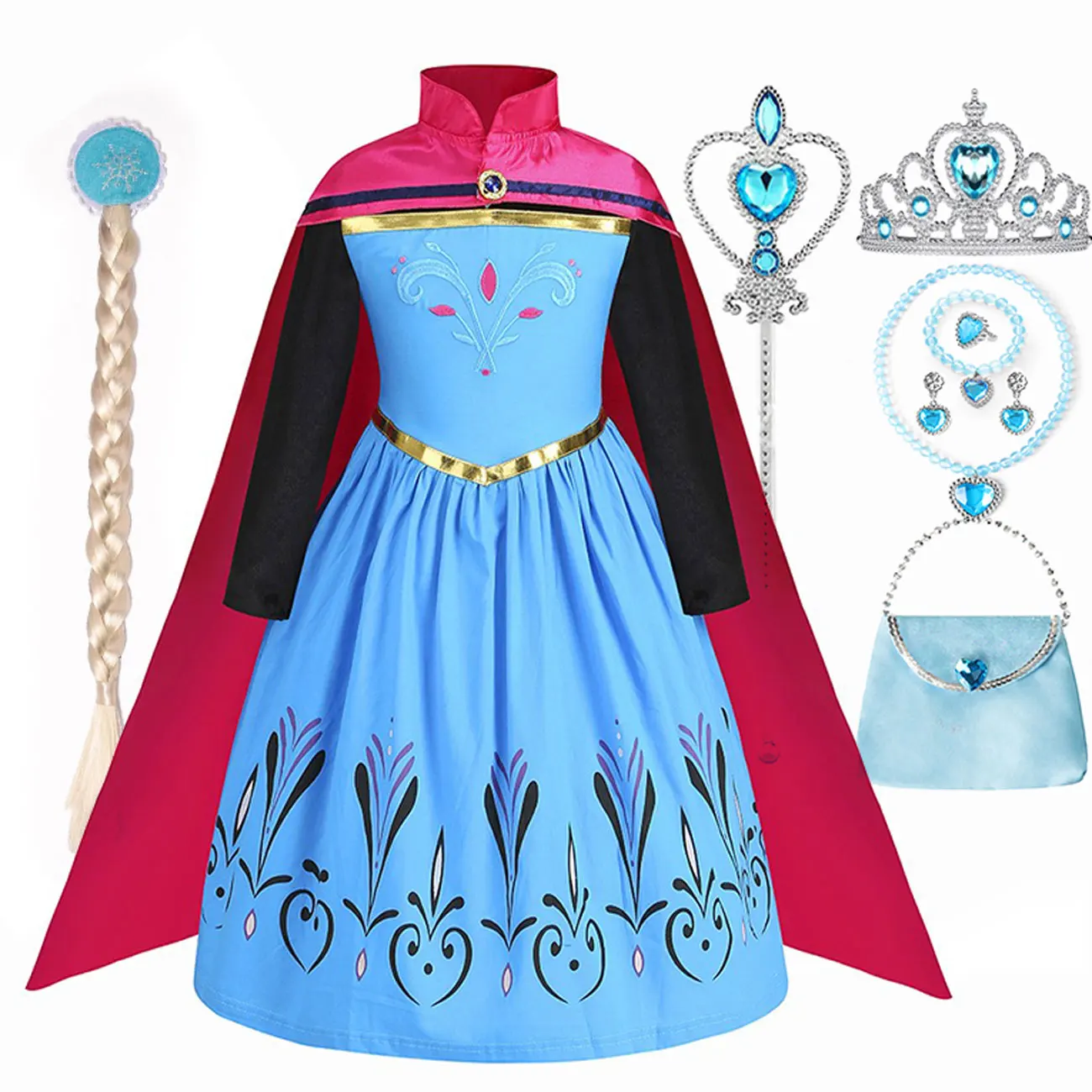 

Children Princess Fancy Elsa Red Shawl Costume Party Carnival Blue Dress Up for Girl Christmas Birthday Cosplay Elsa and Anna