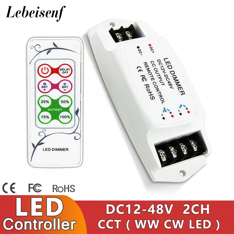 

350mA 700mA LED CCT Controller Dimmer DC 12V 24V 36V 48V 2 Channel with RF Remote Control for Constant Current PWM LED Dimming