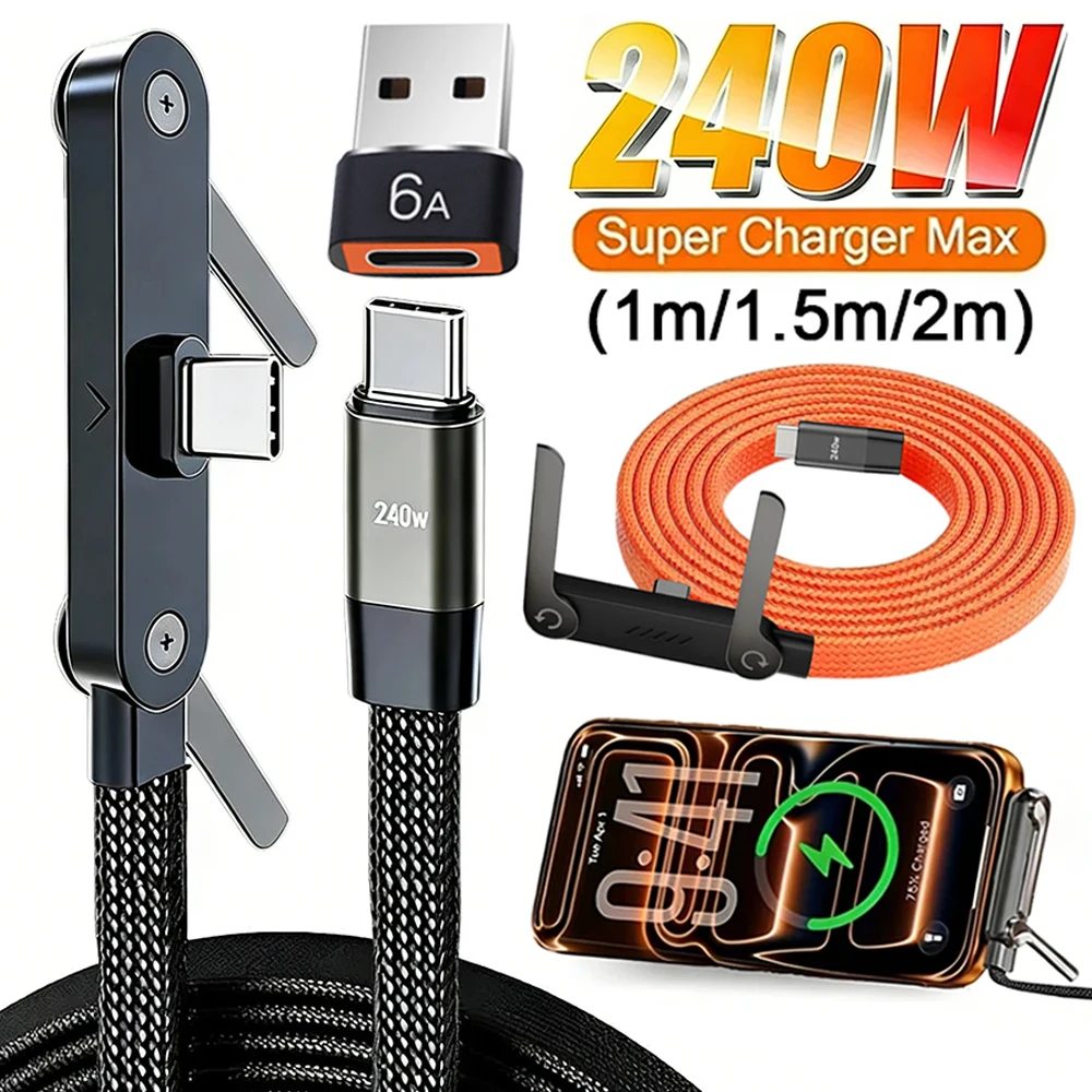 All-in-One 240W Charging Cable with Stand – USB-C to USB-C & USB-A Fast Charger for iPhone & Android 14 Sf97d2f70d5ec425392ddce77f473ccd1e