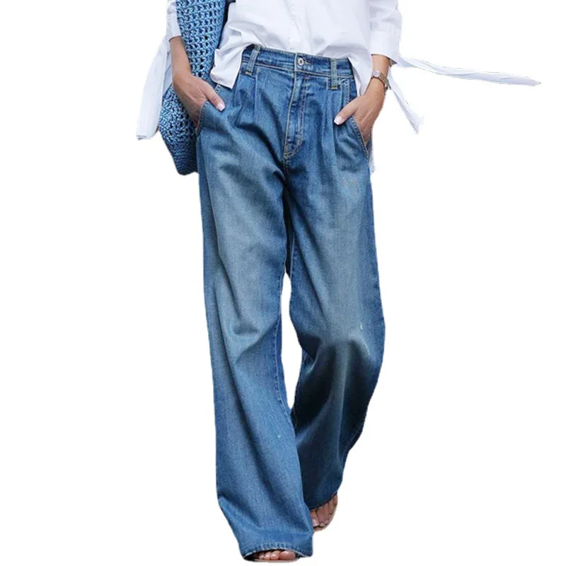 

Nostalgic Jeans Women's New High-waisted Slimming Wide-leg Pants Loose Mopping Pants Denim Pants