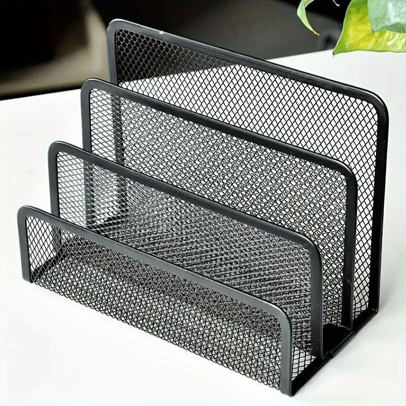 1 Pcs Office Supplies Storage Rack Desktop Office Storage Grid Metal Three-layer Business Card File