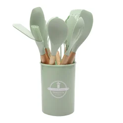 12-Piece Silicone Cooking Utensils Set - Black, Heat-Resistant Kitchen Tools (Mint green 12Pcs)