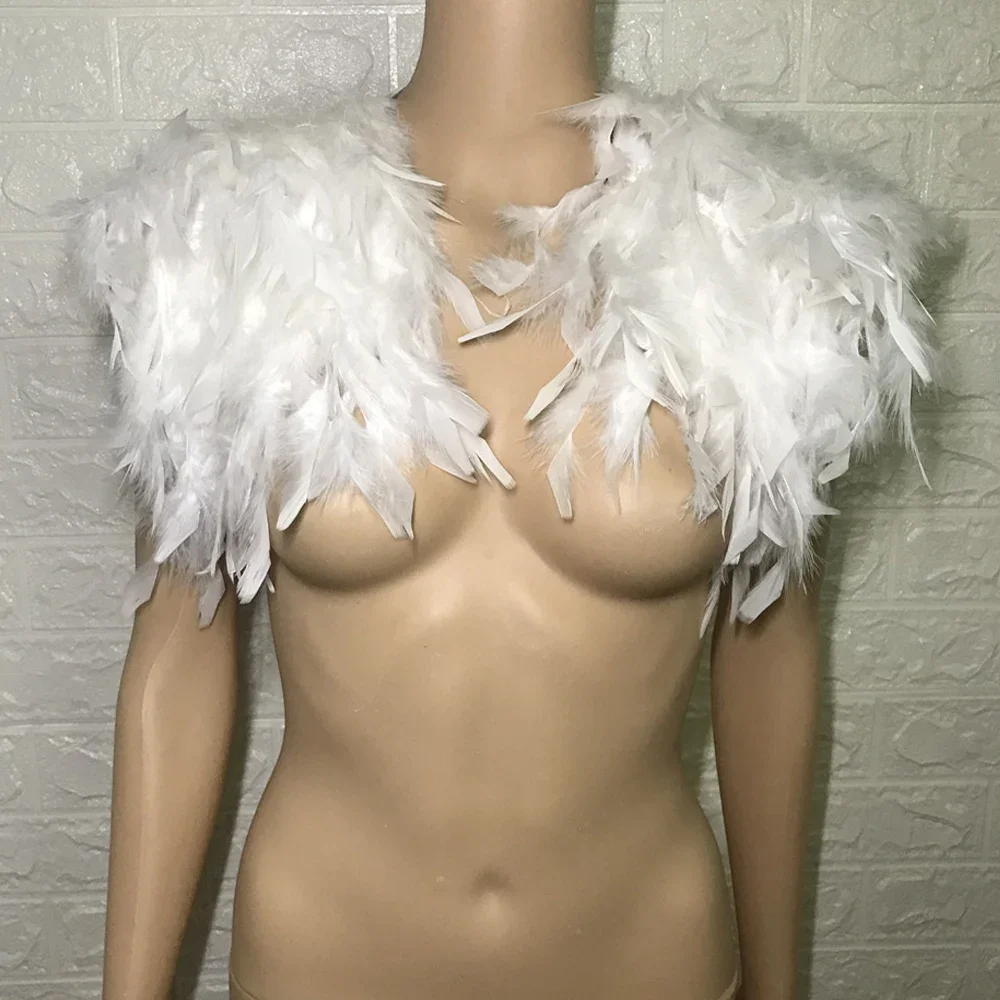 Shawl Feather Iridescent Rooster Hackle Natural Feather Collar Cape Stole Shawl Collar Shrug Cape Party Clubwear Jazz Dancewear