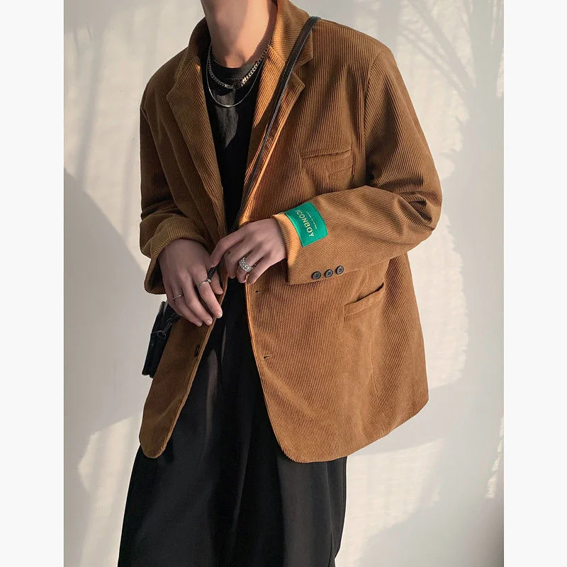 

2022 Men's Corduroy Fabric Suit Jackets Lapel Collar Coats High-quality Solid Color Outerwear Nice Western-style Clothes M-2XL