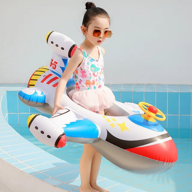 Airplane Infant Float Pool Swimming Ring Inflatable Circle Baby Seat with Steering Wheel Girl Boy Summer Beach Party Pool Toys 2